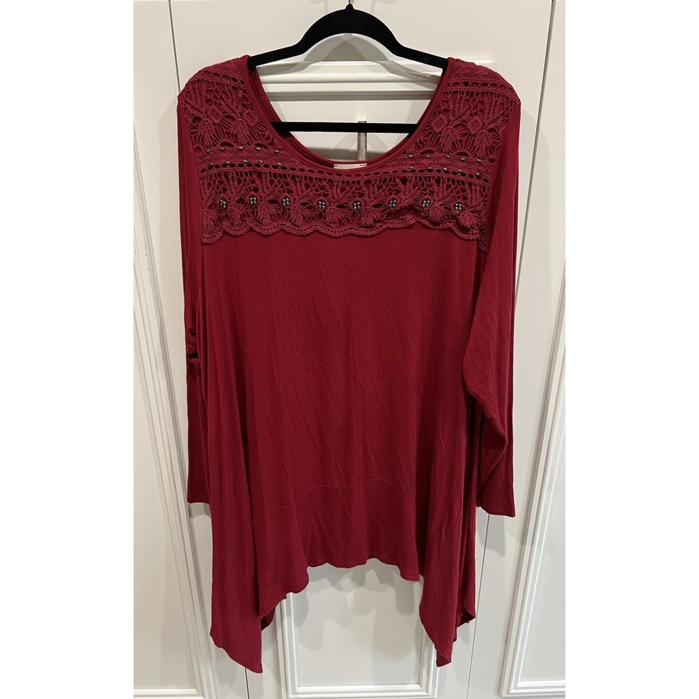 Through The‎ Country Door Red Asymmetric Tunic Crochet Beaded Whimsigoth Fairy